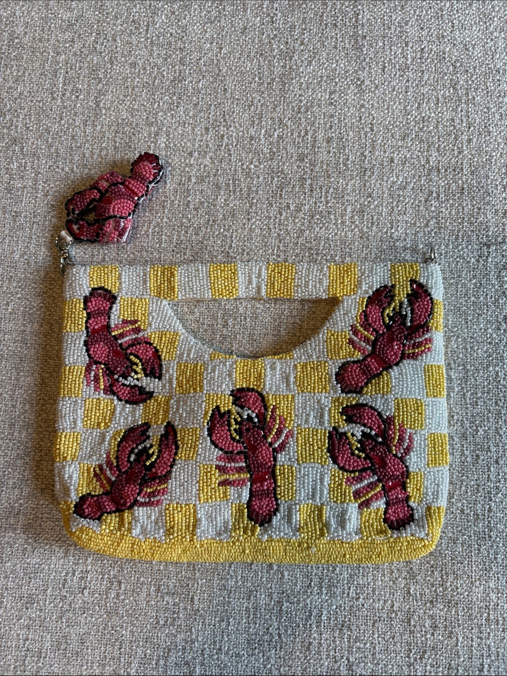 🦞Beaded Yellow Check Lobster Handbag